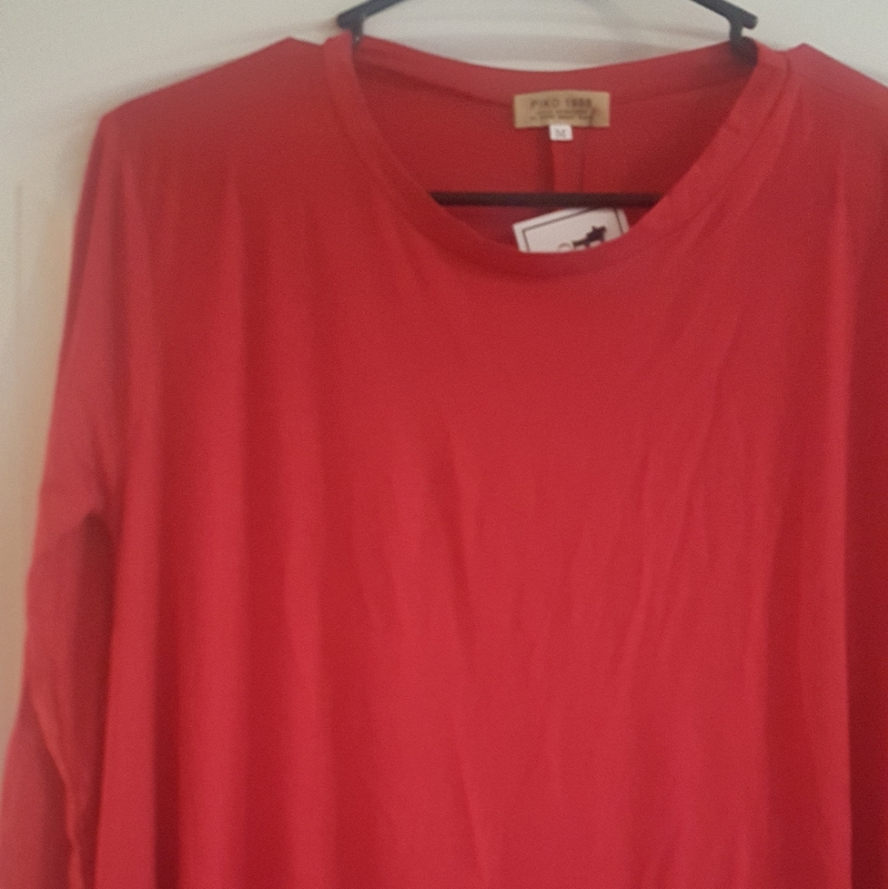 NWT Piko Long Sleeve Red Swing Pocket Mid Mini Dress Size M